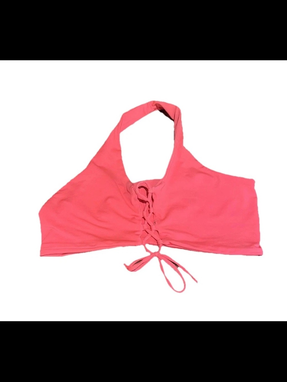 L Space Lace Up Halter Bikini Top Neon Pink Coral Small